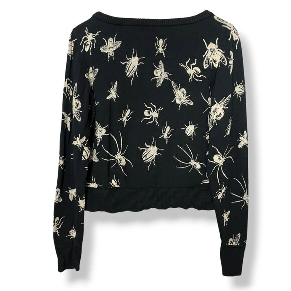 Hot Topic Sweater Black Bug Intarsia Knit Girls Juniors Medium Cropped Insects - Picture 5 of 13